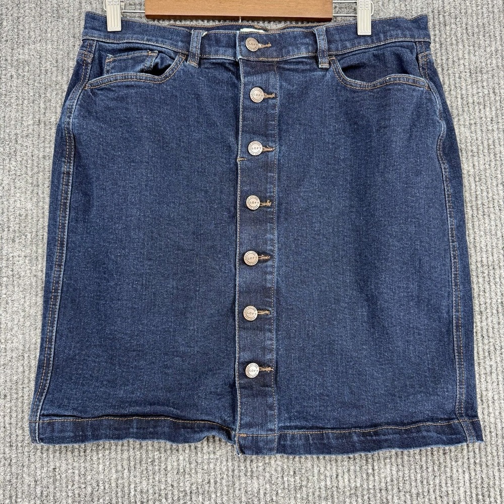 LOFT Denim Mini Skirt Womens 10 Every Day Button Front Blue Jean Stretch Capsule